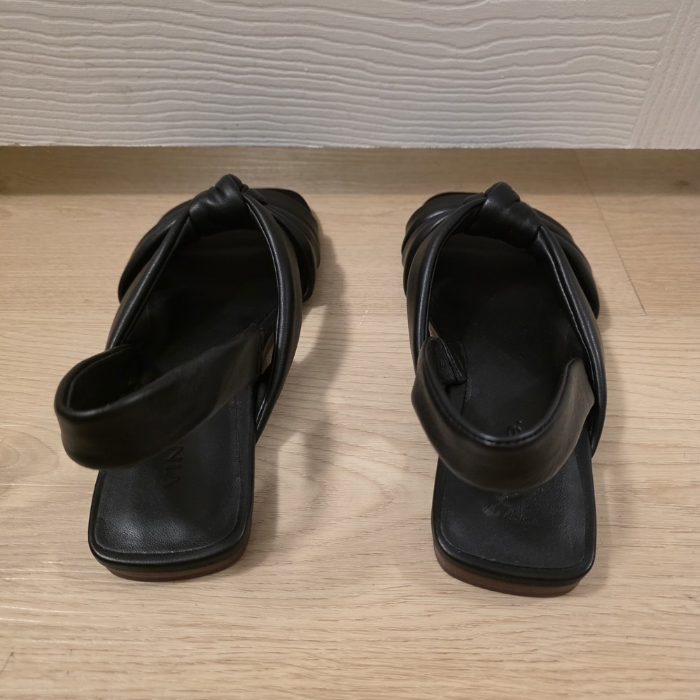 Vince Black Leather Elm Square Toe Knotted Minimalist Slingback Sandals Size 6M - Picture 5 of 9